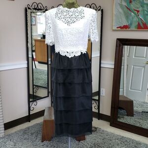 Black and White Lace Top Tiered Dress